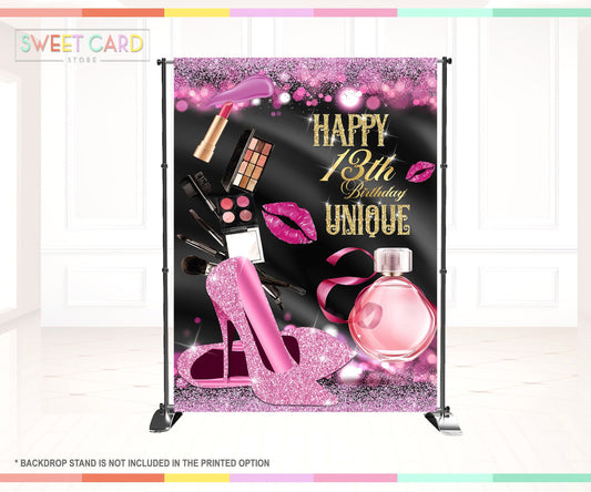 Makeup Glam Digital Printable party backdrop, Glam Party Backdrop, Heels Make-up backdrop, Girl Printed backdrop, Girly make up backdrop