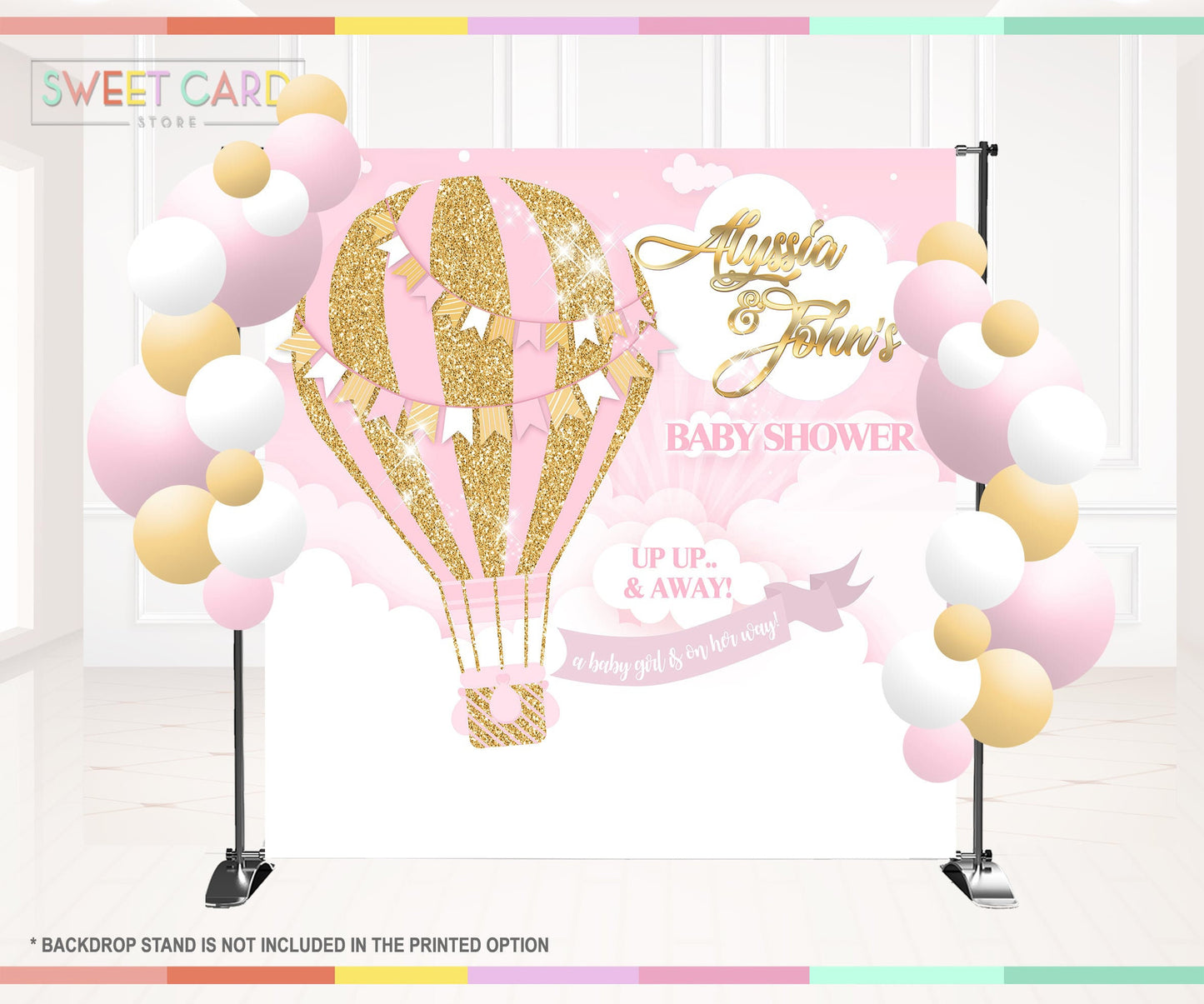 Hot air balloon girl Baby shower backdrop, Up Up and away backdrop baby shower hot air balloon banner vintage travel baby shower backdrop