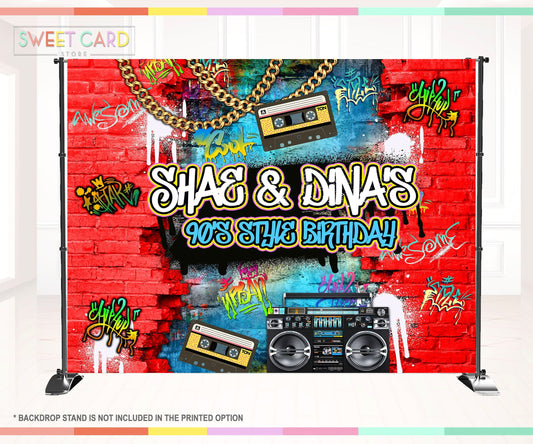 80's 90's Graffiti Party Backdrop, 90s retro Backdrop, Retro Backdrop, graffiti backdrop, 80s Backdrop, urban Legit Backdrop, boombox banner
