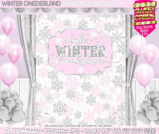 Winter Wonderland Snowflakes Digital Printable party backdrop, Winter Onederland Backdrop, Winter Snow Snowflakes backdrop, winter banner