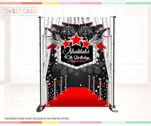 Hollywood Glam Printable Party Backdrop, Hollywood Party Backdrop blue silver Party Backdrop, Hollywood Theme Party Backdrop Glam party prom