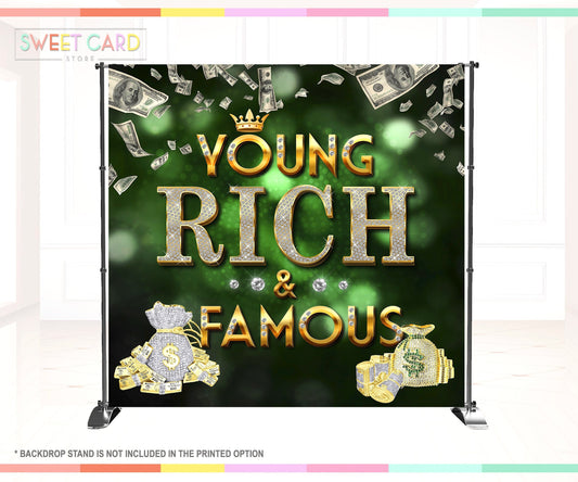 MONEY BIRTHDAY BACKDROP, 50th 40th 60th Birthday Party Backdrop, Emerald green gold 50th Birthday Backdrop, Rich famous Backdrop Bills