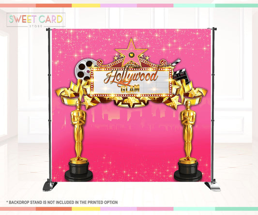Hollywood Glam Printable Party Backdrop, Hollywood Party Backdrop, fuchsia gold Party Backdrop, Hollywood glam party backdrop