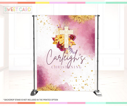 AUTUMN BAPTISM BACKDROP, baptism christening backdrop, baptism photo backdrop, Fall autumn cross backdrop, Baptism christening banner