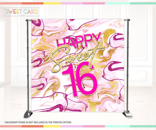 SHADES OF PINK birthday backdrop, 20th 30th 40th birthday backdrop, pink black marble backdrop, sweet 16 hot pink backdrop glitter banner