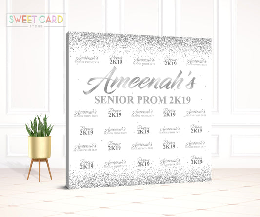 Prom white silver Step and Repeat Backdrop, Prom Elegant Backdrop, Prom decor, Prom party Backdrop, 2k23 Backdrop, Prom 2023, class of 2023