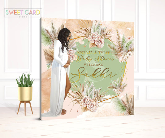 BOHO PAMPAS BACKDROP, Boho bohemian pampas grass baby shower backdrop, Baby shower backdrop, Floral nudes pampas fox tail banner backdrop