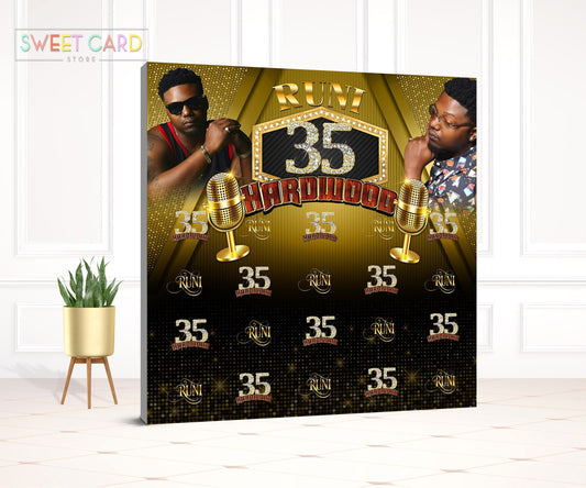 5OTH Birthday Printable Party Backdrop, Fifty Birthday Party Backdrop, Gold and black 50th Birthday Backdrop, Music 50th Backdrop , 50th