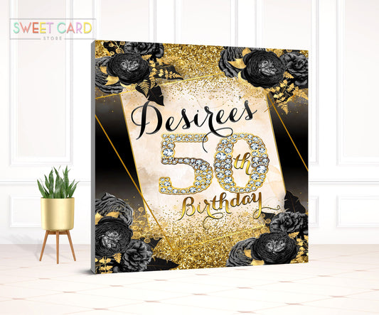50th diamonds Backdrop, Elegant Backdrop, diamonds 40th 50th 60th Backdrop, glam floral backdrop, 30th 40th 50th 60th backdrop floral party