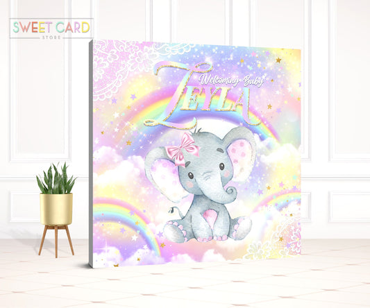 Elephant Baby Shower Backdrop, Elephant Baby Shower, Elephant Party, Elephant Birthday, RAINBOW ELEPHANT Backdrop, GIRLBaby Shower elephant