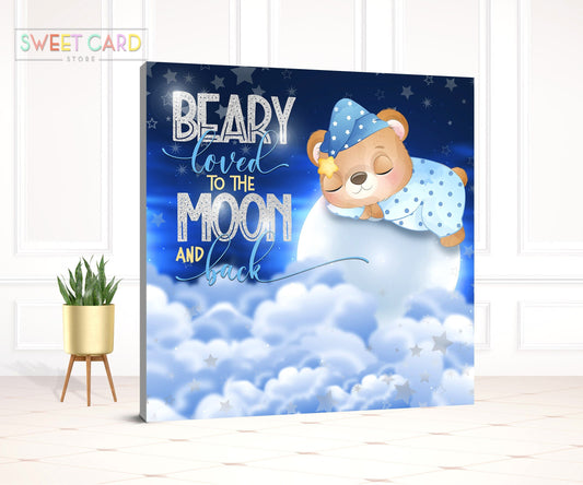 Teddy bear boy Baby Shower Backdrop, Teddy Bear Moon Backdrop, it's a boy Baby shower, Beary Loved Baby Shower Backdrop, oh boy Baby Shower