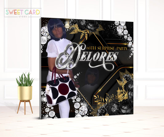 50th diamonds Backdrop, Elegant Backdrop, diamonds 40th 50th 60th Backdrop, glam floral backdrop, 30th 40th 50th 60th backdrop floral party