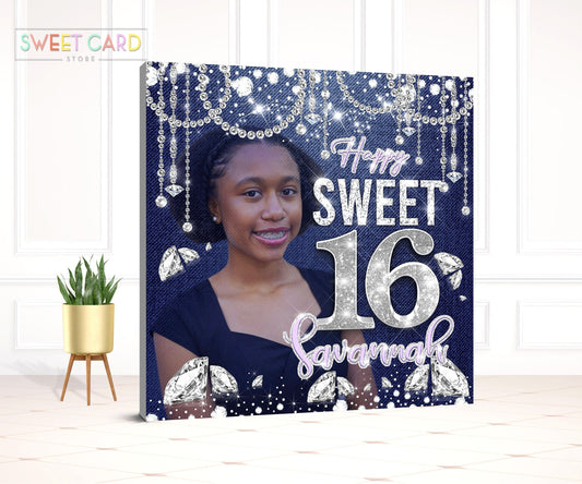 DENIM SWEET 16, Denim diamonds Sweet 16 Backdrop, Diamonds denim sweet 16 backdrop, Denim Diamonds banner, denim sweet sixteen