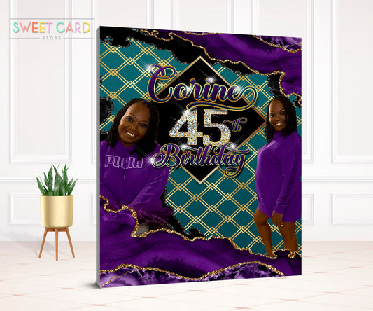 Purple marble BACKDROP, 20th 30th 40th birthday backdrop, teal black marble backdrop, sweet 16 shades purple backdrop banner