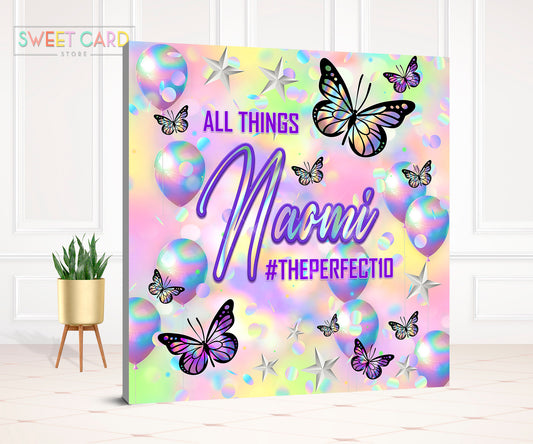 HOLOGRAPHIC BIRTHDAY BACKDROP | Holo Balloons backdrop | iridescent backdrop | holographic banner decor | holo butterfly birthday party