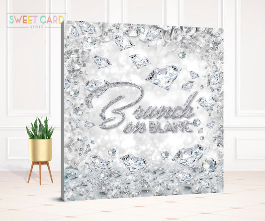 Brunch diamonds birthday backdrop, diamond white silver backdrop, Glam Backdrop, Glam Birthday backdrop, bling banner, glitter