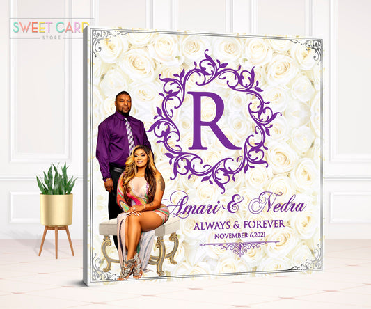 Elegant purple beige floral wedding backdrop, elegant luxury anniversary purple backdrop, ornament floral flower silver backdrop decor