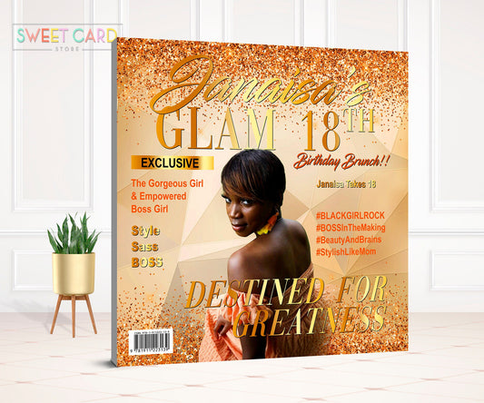 birthday gold BACKDROP, Prom magazine style Backdrop Banner, Graduation 2023 Background, Prom party Backdrop, cover 2k23 banner decor