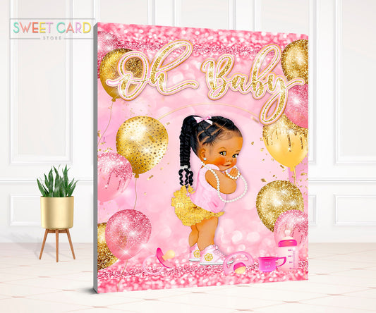 Baby Shower backdrop, balloons glitter backdrop, Princess girl backdrop, princes baby shower backdrop pink gold princess backdrop banner