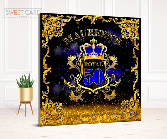 Royal Prince Little Prince Blue and Gold Printable backdrop, crown navy blue and gold backdrop, Baby shower backdrop, Prince banner Decor