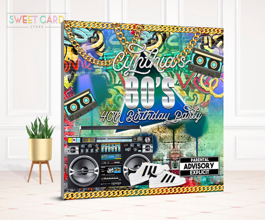 80's 90's Graffiti Party Backdrop, 90s retro Backdrop, Retro Backdrop, graffiti backdrop, 80s Backdrop, urban Legit Backdrop, boombox banner