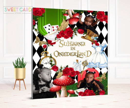 Wonderland backdrop, wonderland birthday party backdrop, wonderland banner, wonderland banner, floral tea party backdrop