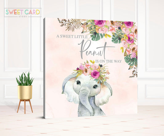Baby Elephant  floral spring Baby Shower Backdrop, it's a girl  Elephant Baby Shower Backdrop, flowers Elephant girl Baby shower backdrop
