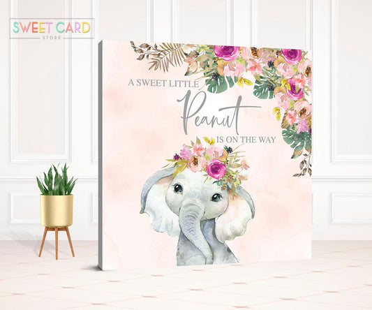 Baby Elephant floral spring Baby Shower Backdrop, it's a girl Elephant Baby Shower Backdrop, flowers Elephant girl Baby shower backdrop