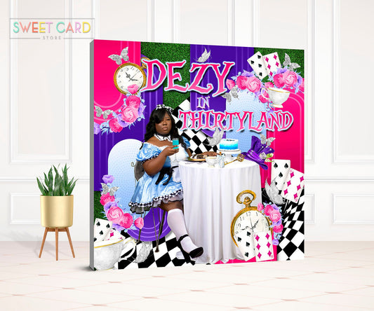 Wonderland backdrop, wonderland birthday party backdrop, wonderland banner, wonderland banner, floral tea party backdrop