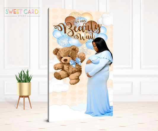 We can bearly wait  BACKDROP,  Baby Shower Backdrop, Teddy Bear balloons Backdrop,  stuffed teddy bear bow backdrop, backdrop decor reveal