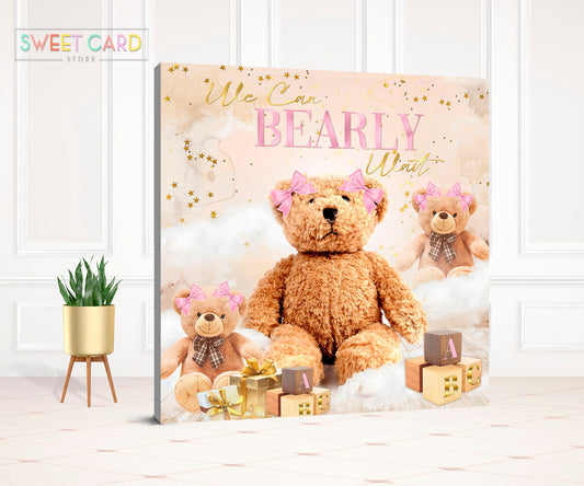 We can bearly wait  BACKDROP,  Baby Shower Backdrop, Teddy Bear balloons Backdrop,  stuffed teddy bear bow backdrop, backdrop decor reveal