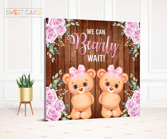 We can bearly wait  BACKDROP,  Baby Shower Backdrop, Teddy Bear balloons Backdrop,  stuffed teddy bear bow backdrop, backdrop decor reveal