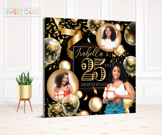 Sweet 16 confetti balloons Backdrop, confetti black gold birthday, Sweet Sixteen Glitter backdrop, Sweet 16 Photo Backdrop, sweet sixteen