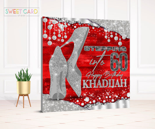 Red silver glitter Glam Heels Diamonds Printable Party Backdrop, Glam Party Printable Backdrop, Fashion Party Backdrop, Pearls, Heels