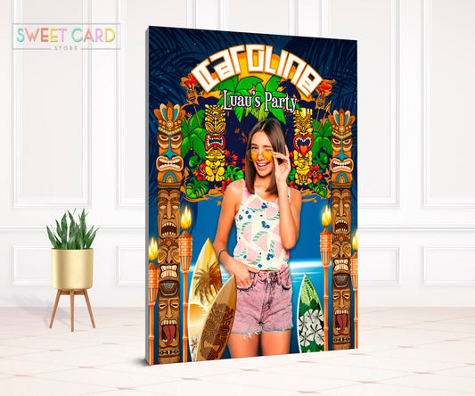 Luau Tropical Birthday backdrop, Luau baby shower backdrop decor, Luau Hawaiian birthday backdrop, Flamingo tropical party banner decor