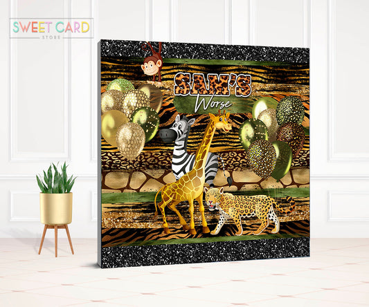 JUNGLE SAFARI BACKDROP, jungle animals baby shower, safari giraffe, zebra,  leopard, party backdrop, jungle printable backdrop wild decor