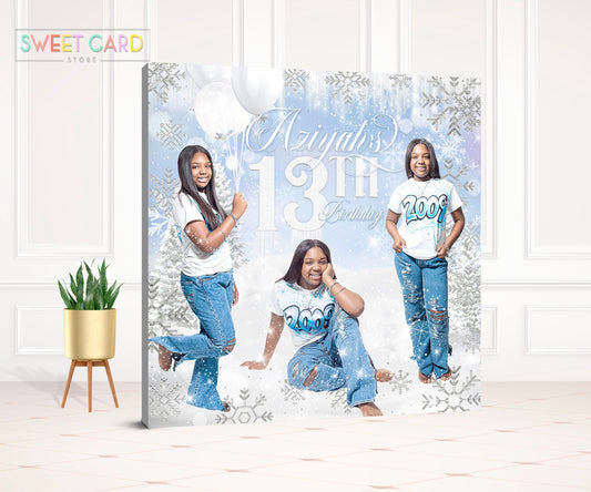 Winter Wonderland Snowflakes party backdrop, Winter Onederland Backdrop, Winter Snow sweet 16 Snowflakes backdrop, winter wonderland decor