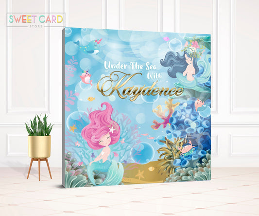 MERMAID BACKDROP, Under the sea mermaid tail backdrop, underwater bubbles backdrop, under the sea mermaid fishes backdrop banner