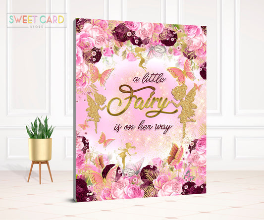 Enchanted garden pink Printable Backdrop, Fairy Party Backdrop, Magical Forest Printable Backdrop, fairies Backdrop, floral gold