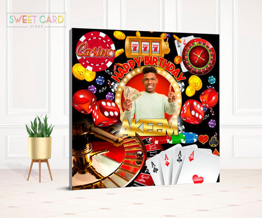CASINO VEGAS BACKDROP, casino party backdrop, casino birthday backdrop, poker banner decor, roulette backdrop 50th 40th 60th, playing cards
