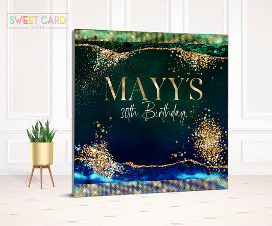blue green SEQUINS BACKDROP, Elegant blue gold Backdrop, golden glitter Backdrop, glam backdrop, 30th 40th 50th 60th backdrop sequins