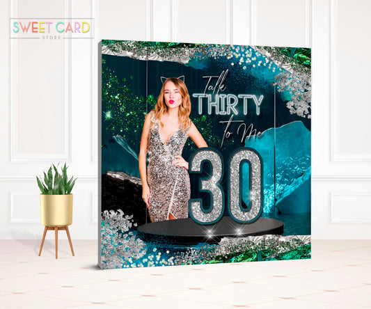 talk thirty SEQUINS BACKDROP, Elegant blue silver Backdrop, silver glitter Backdrop, glam backdrop, 30th 40th 50th 60th backdrop sequins