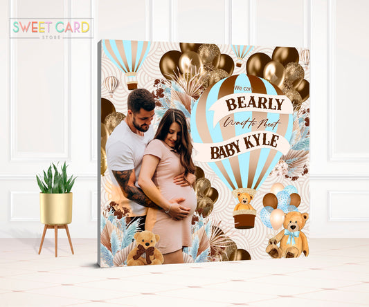 BOHO PAMPAS BACKDROP, hot air balloons bohemian grass baby shower backdrop, Teddy bear Baby shower backdrop, brown pampas banner backdrop
