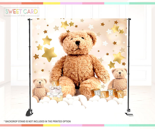TEDDY BEAR BACKDROP,  Baby Shower Backdrop, Teddy Bear balloons Backdrop,  stuffed teddy bear bow backdrop, teddy bear backdrop decor stars