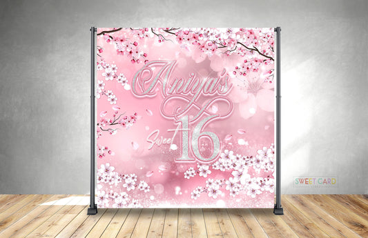 Cherry blossom floral Sweet 16 birthday Backdrop, Floral Backdrop, spring flowers sakura cherry blossom Backdrop, Floral shower backdrop