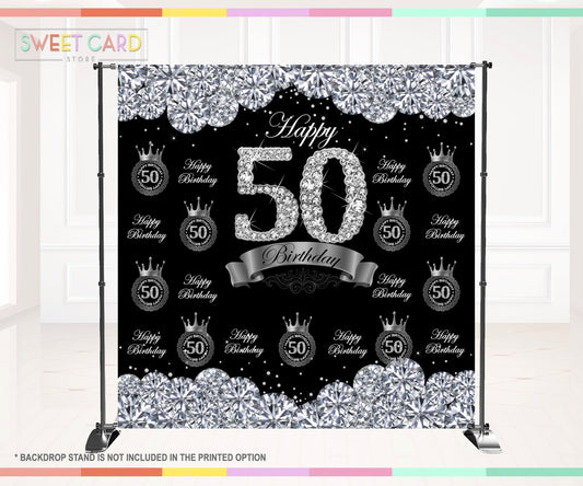 50th diamonds Backdrop, Elegant Backdrop, diamonds 40th 50th 60th Backdrop, glam backdrop, 30th 40th 50th 60th backdrop, birthday banner
