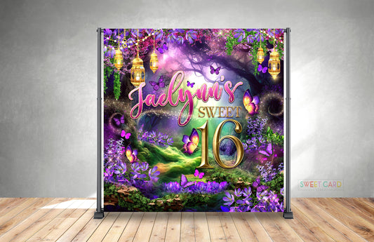 Enchanted Forest Backdrop, Forest Party Backdrop, Magical Forest Printable Backdrop, Garden Fairy Butterflies Backdrop Sweet 16 backdrop