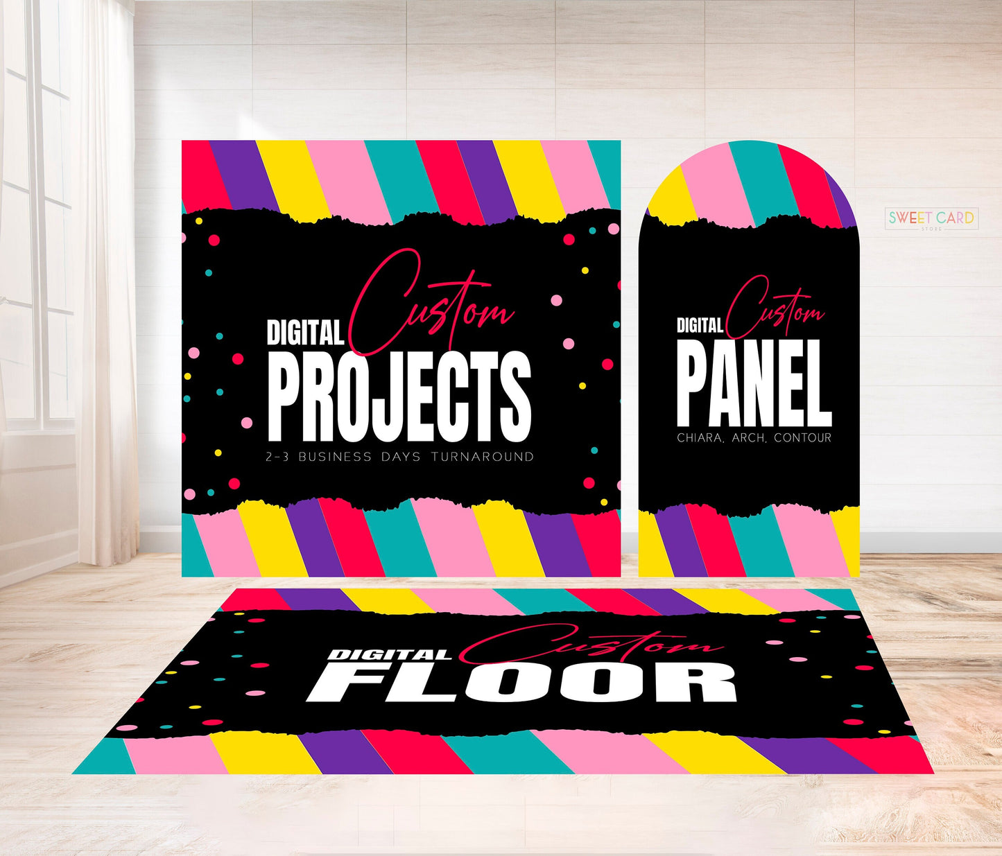 CUSTOM PARTY PROJECT Digital Printable design party project, Birthday Backdrop floor Chiara Panel walls Cut Outs Custom Shapes Panels